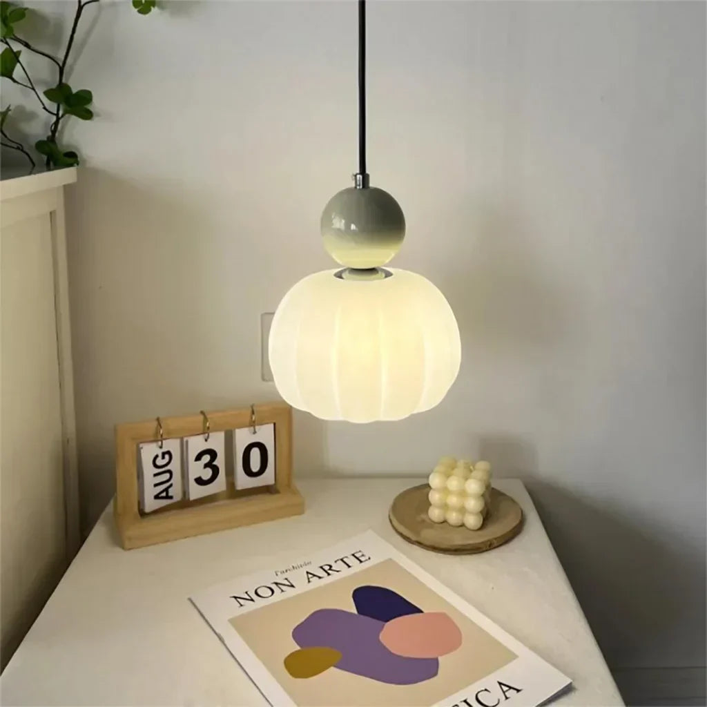 Nordic Pumpkin Pendant Light | Modern LED Ceiling Lamp | Glass Dining Room
