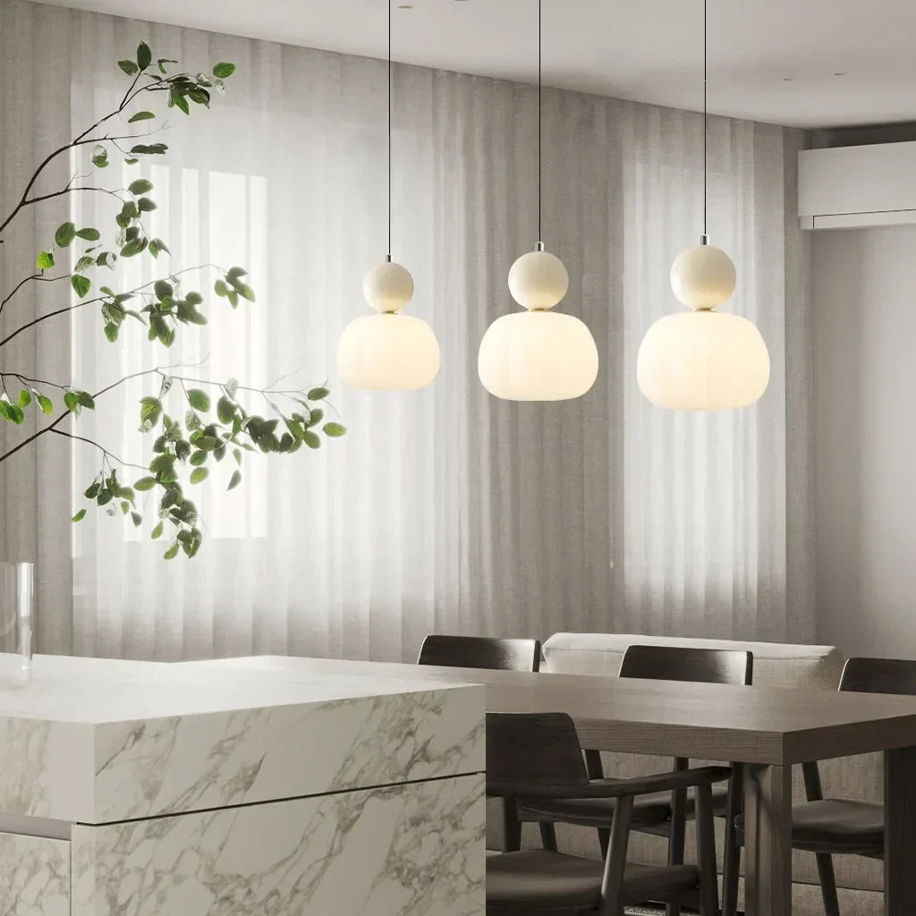 Nordic Pumpkin Pendant Light | Modern LED Ceiling Lamp | Glass Dining Room