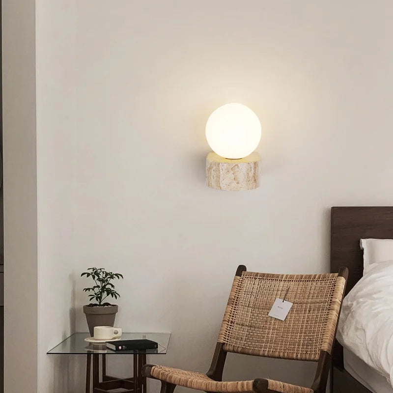 Travertine Stone Wall Lamp | Modern Japanese-Style LED Sconce | Wall Light Glass Bedroom