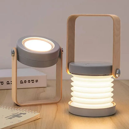 Creative Wooden Handle Portable Lantern | Folding Rechargeable Table Lamp | Wood Dimmable