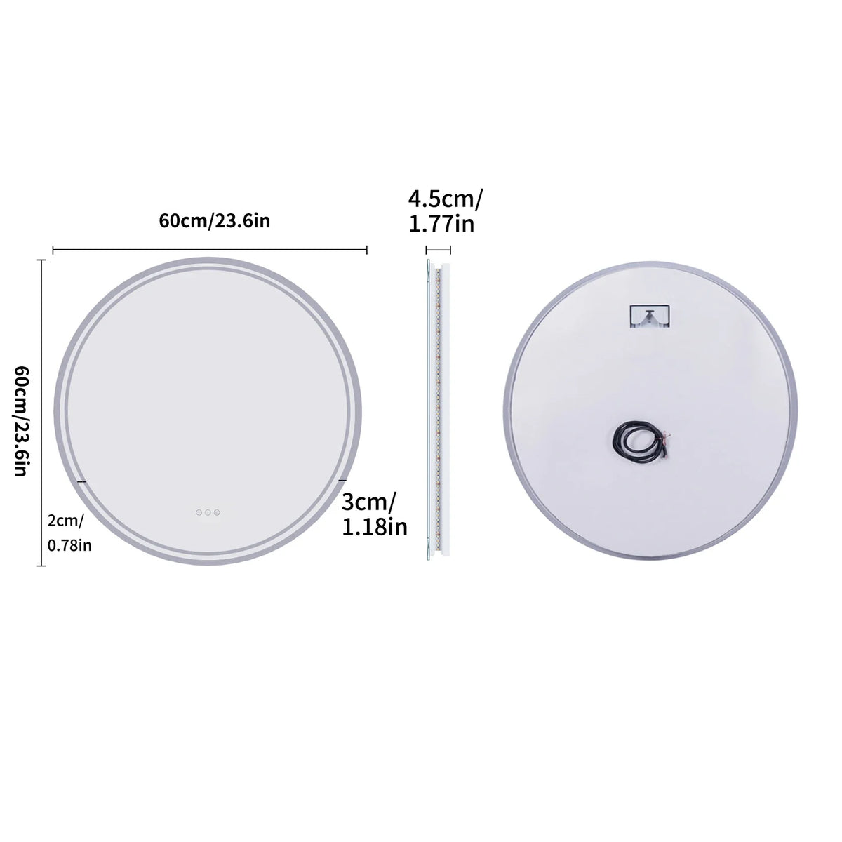 LuvoRound | Round LED Bathroom Mirror | Anti-Fog & Dimmable Touch Screen | Adjustable Anti-Fog