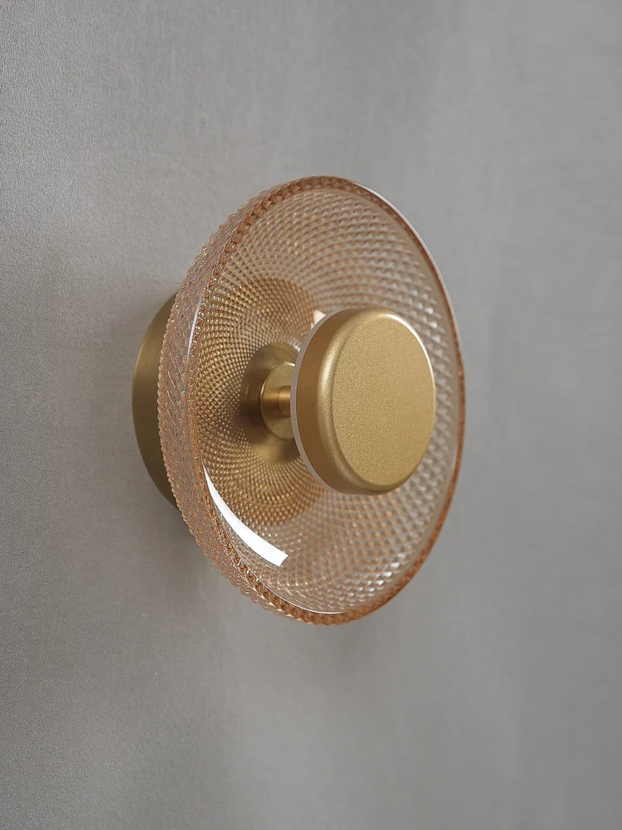 Modern Coloured Glass Wall Lamp | Textured LED Disc Light | Bedroom