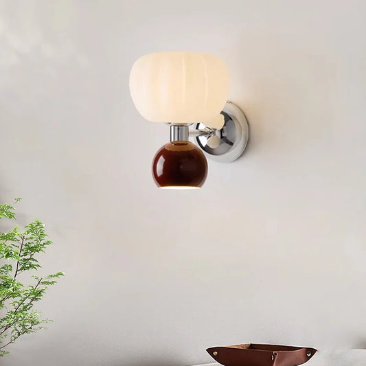 Nordic Pumpkin Wall Lamp | Modern Glass & Metal Sconce | Wall Light Cast Resin Bedroom