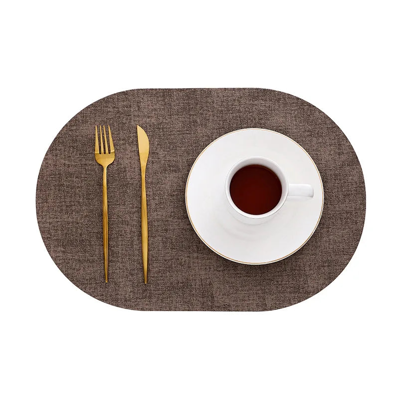LinoMat | Oval Faux Leather Placemats | Heat Resistant & Non-Slip | Mat Woven Linen Non-Slip