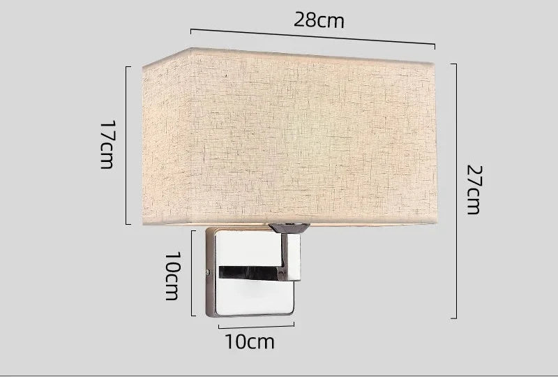 Wall Lamp with Reading Light | E27 Bedside Wall Sconce | Polished Chrome Soft-Touch Fabric LED