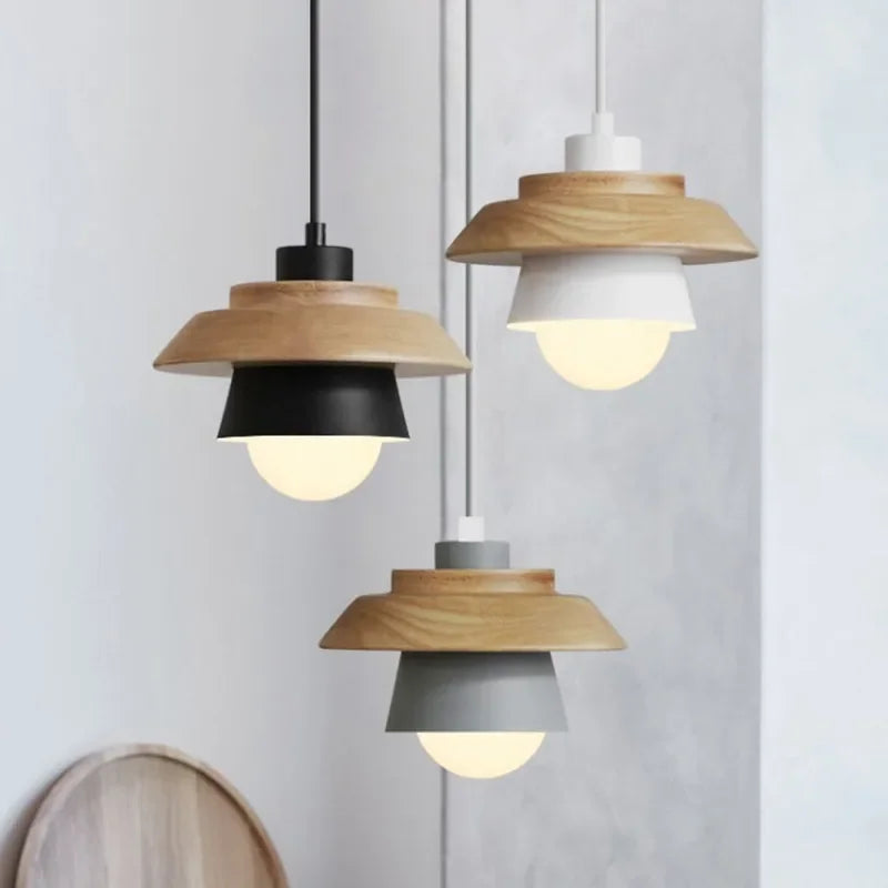 Nordic Wood Pendant Light | Colourful Macaron Design | Dining Room