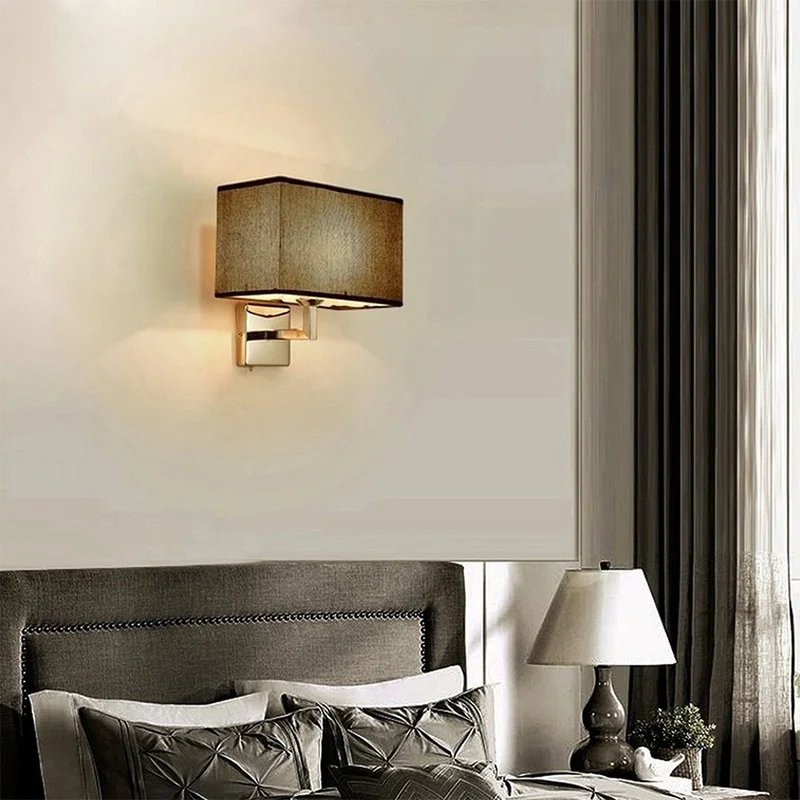 Wall Lamp with Reading Light | E27 Bedside Wall Sconce | Polished Chrome Soft-Touch Fabric LED