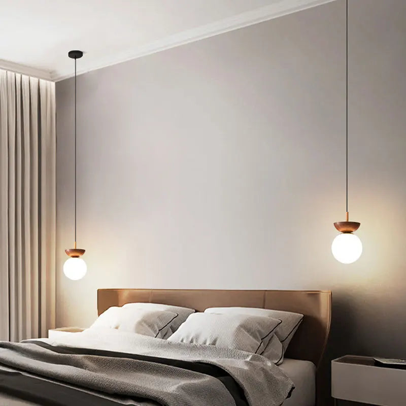 Modern Nordic Glass Ball Ceiling & Pendant Light | Wood Finish | Dining Room