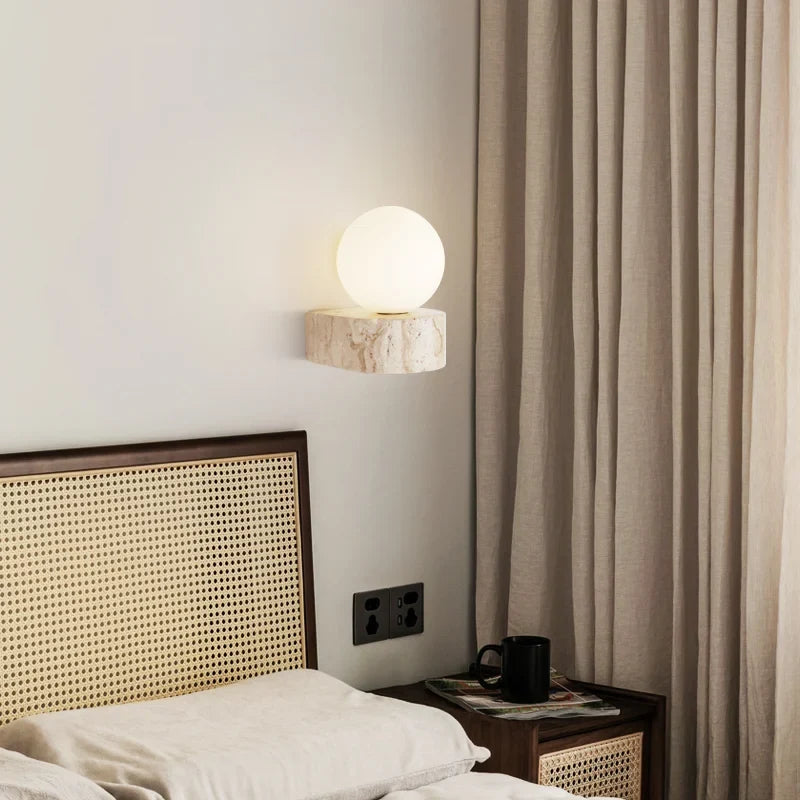 Travertine Stone Wall Lamp | Modern Japanese-Style LED Sconce | Wall Light Glass Bedroom