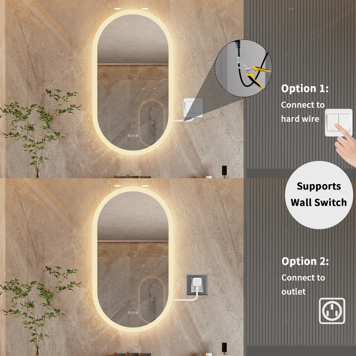 LumoOval | Oval LED Bathroom Mirror | Anti-Fog & Dimmable Backlit Design | Touch Control