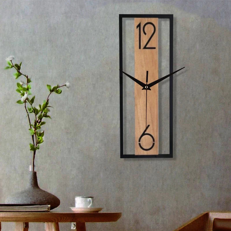 Modern Rectangular Wall Clock | Slim Wood Grain Frame Design | Nordic Kitchen