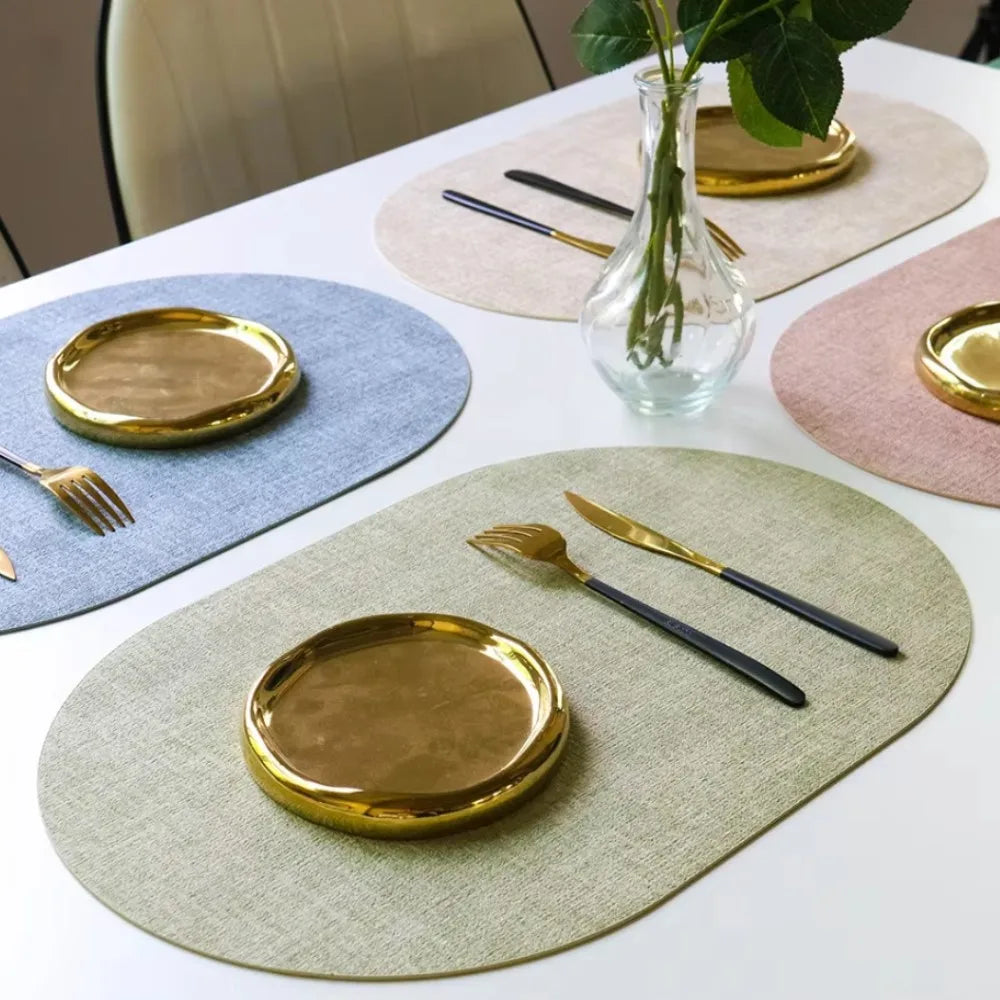 LinoMat | Oval Faux Leather Placemats | Heat Resistant & Non-Slip | Mat Woven Linen Non-Slip