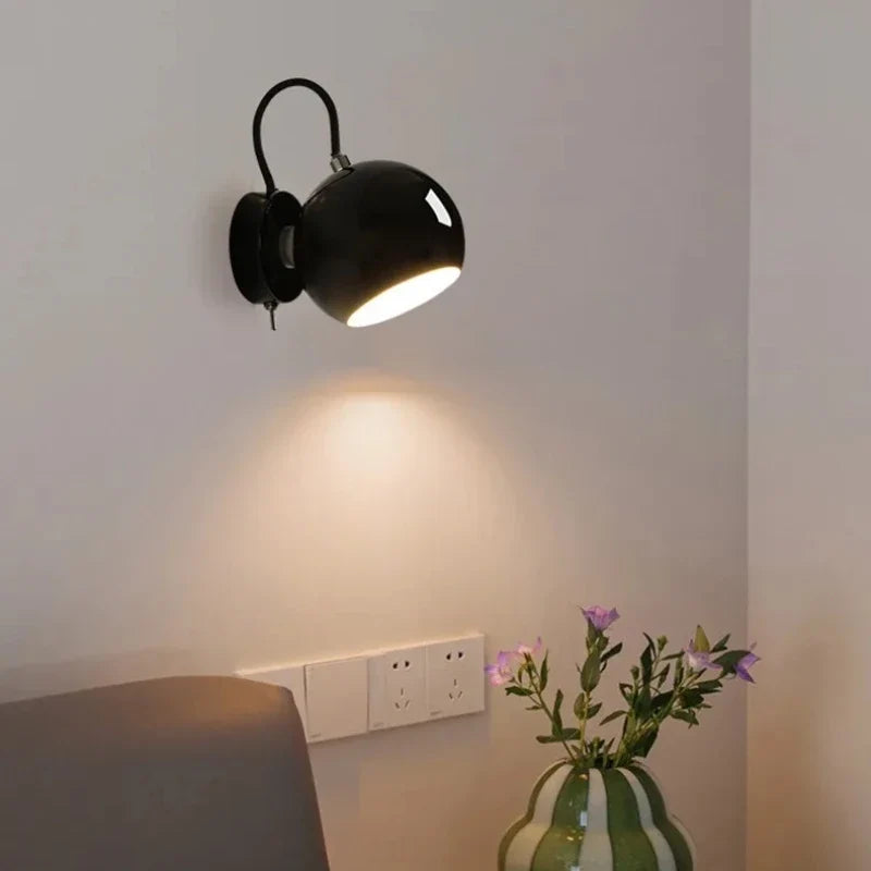 Nordic Cream Wall Lamp | Adjustable Dome Light | Iron Bedroom