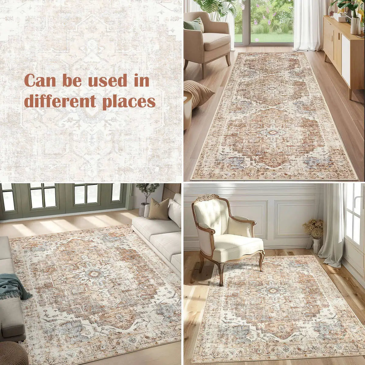 Heritage Medallion Rug | Foldable Non-Slip Oriental Style Carpet | Mat Adjustable Non-Slip