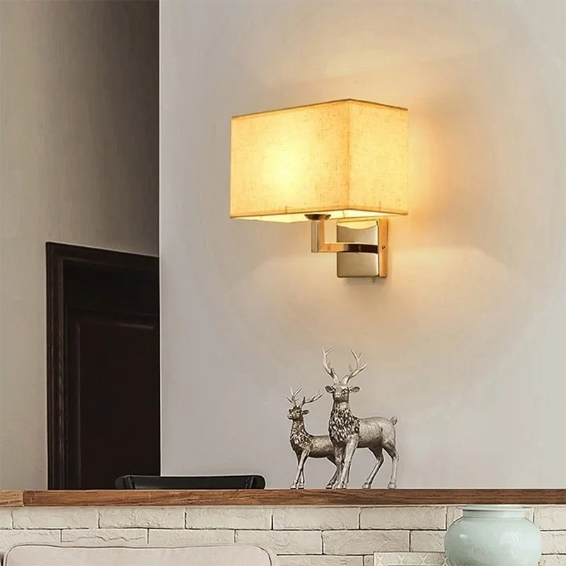 Wall Lamp with Reading Light | E27 Bedside Wall Sconce | Polished Chrome Soft-Touch Fabric LED