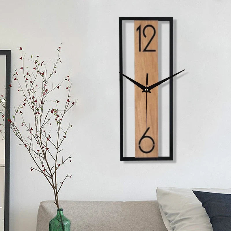 Modern Rectangular Wall Clock | Slim Wood Grain Frame Design | Nordic Kitchen