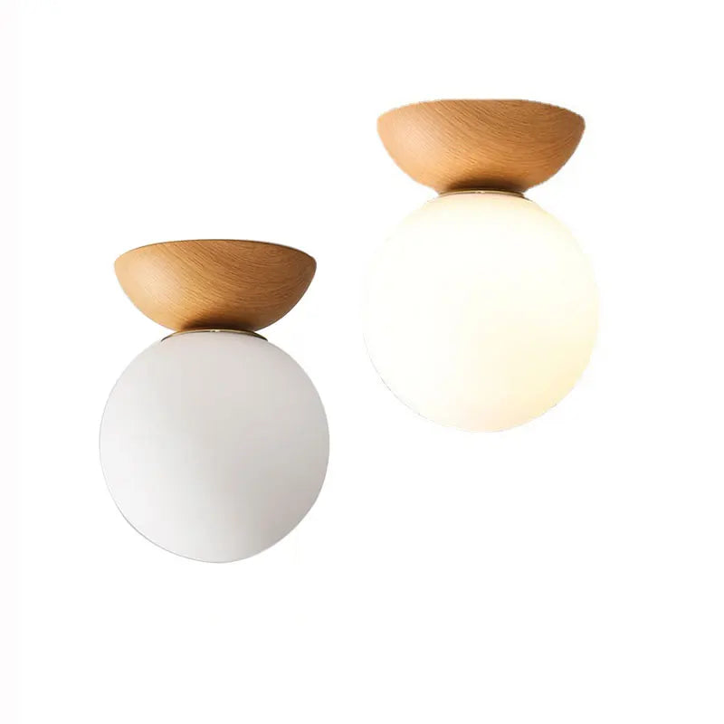 Modern Nordic Glass Ball Ceiling & Pendant Light | Wood Finish | Dining Room