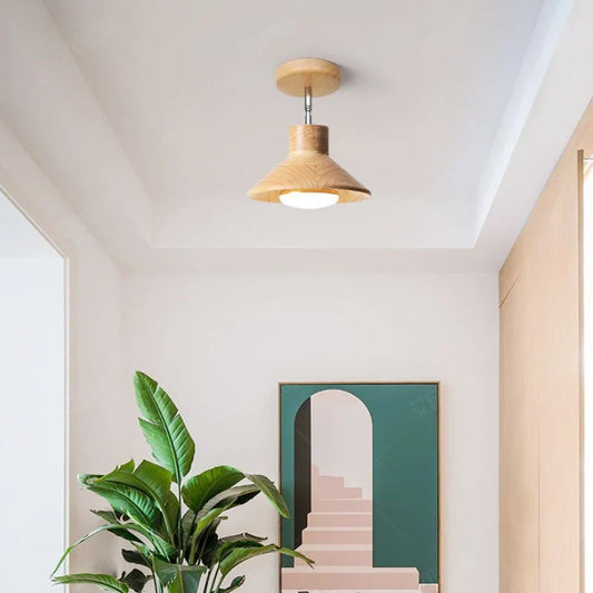 NordicWood Ceiling Lamp | Natural Timber Cone Design | Ceiling Light Wood Nordic Bedroom