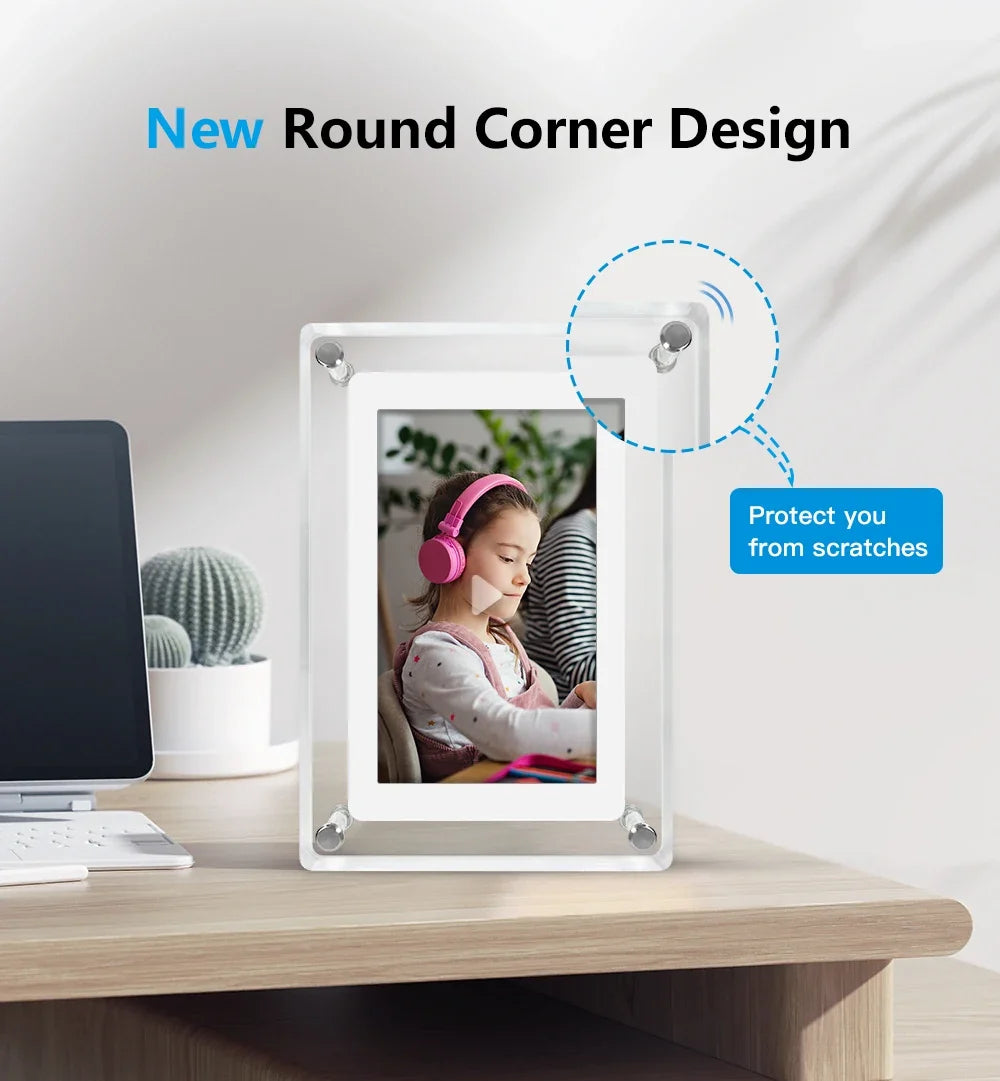 ClearFrame | Acrylic Digital Photo Frame | Portable IPS Display with Built-in Battery | Shelf
