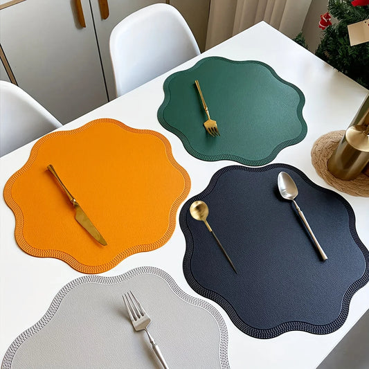 FloraMat | Luxury Round Faux Leather Placemats | Embossed Flower Design | Mat Water-Resistant