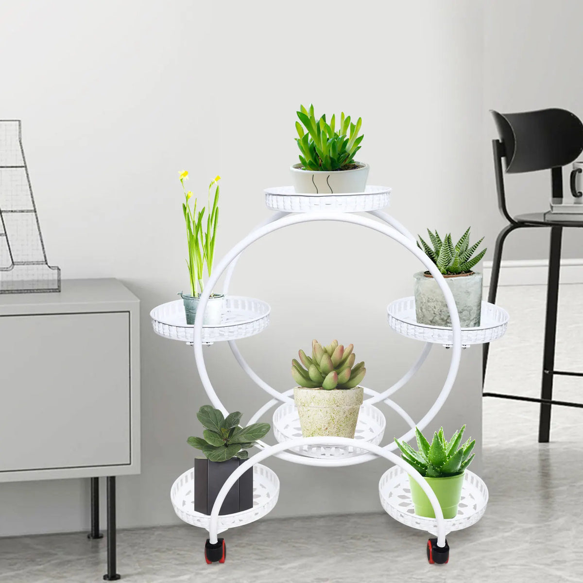 Metal Plant Stand with Wheels | 6-Tier Flower Pot Holder for Indoor & Outdoor Decoration | Iron