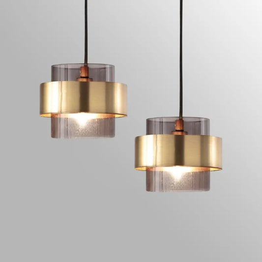 Nordic Glass Pendant Light | Modern Brass Cylinder Design | Mid-century Dining Room