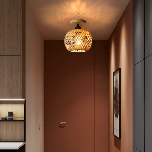 Natura Bamboo Ceiling Lamp | Handwoven Rattan LED Fixture | Ceiling Light Handcrafted Bedroom