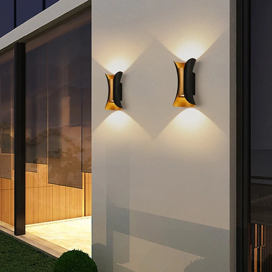 Modern Black & Gold Wall Light | Waterproof LED Up & Down Lamp | Bedroom