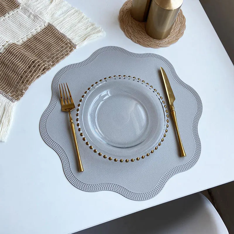 FloraMat | Luxury Round Faux Leather Placemats | Embossed Flower Design | Mat Water-Resistant