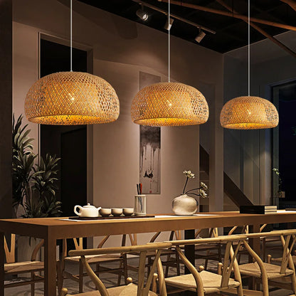 Natural Bamboo Pendant Lamp | Handwoven Rattan Light Fixture | Handcrafted Dining Room