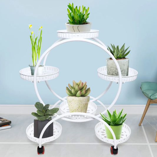 Metal Plant Stand with Wheels | 6-Tier Flower Pot Holder for Indoor & Outdoor Decoration | Iron