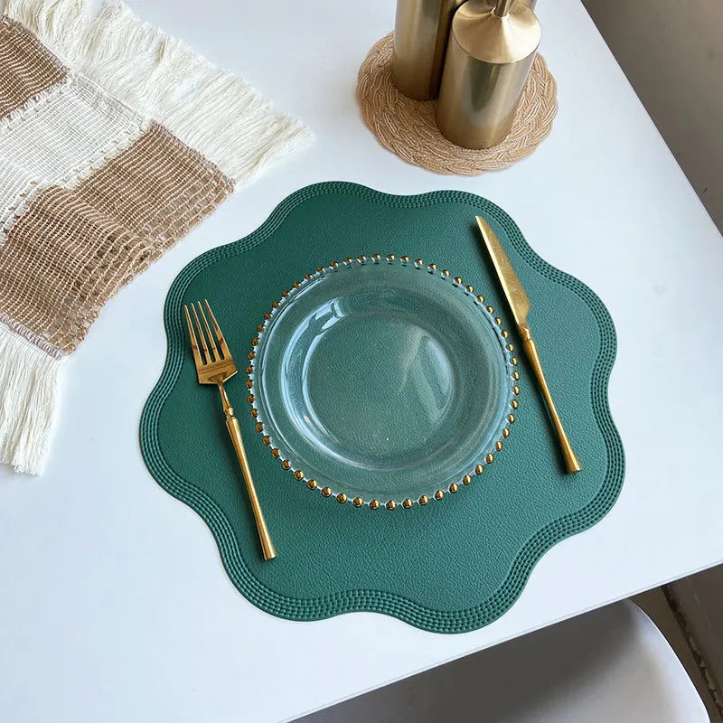 FloraMat | Luxury Round Faux Leather Placemats | Embossed Flower Design | Mat Water-Resistant