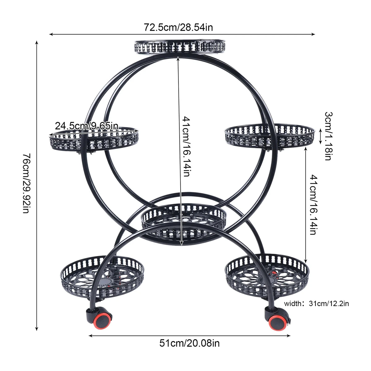 Metal Plant Stand with Wheels | 6-Tier Flower Pot Holder for Indoor & Outdoor Decoration | Iron