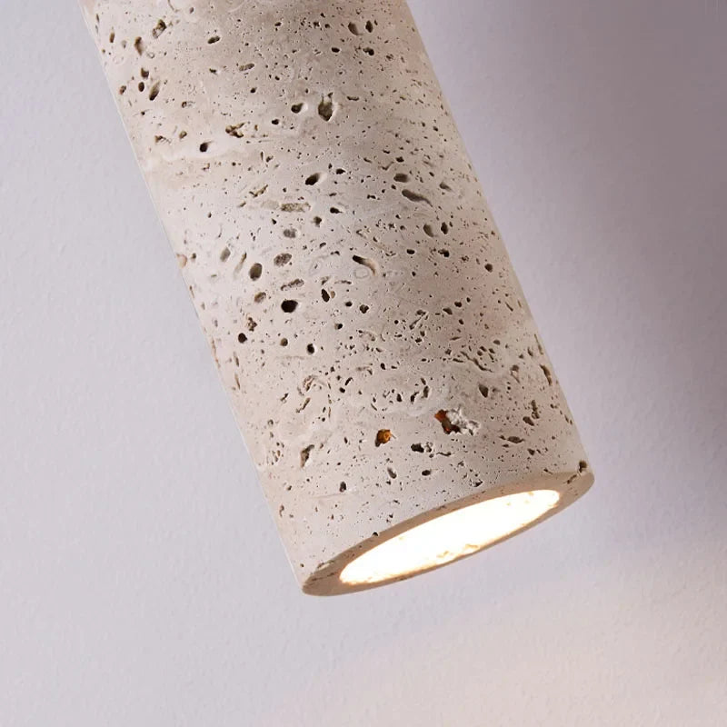 Wabi-Sabi Travertine & Wood Pendant Light | Japanese Minimalist Bedside Lighting | Walnut