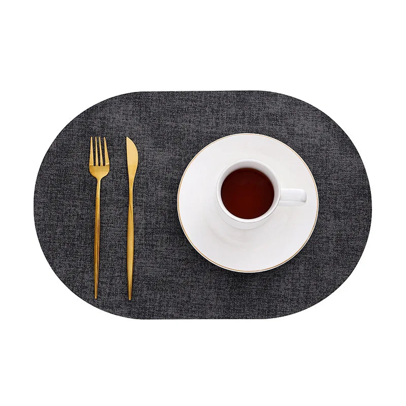 LinoMat | Oval Faux Leather Placemats | Heat Resistant & Non-Slip | Mat Woven Linen Non-Slip