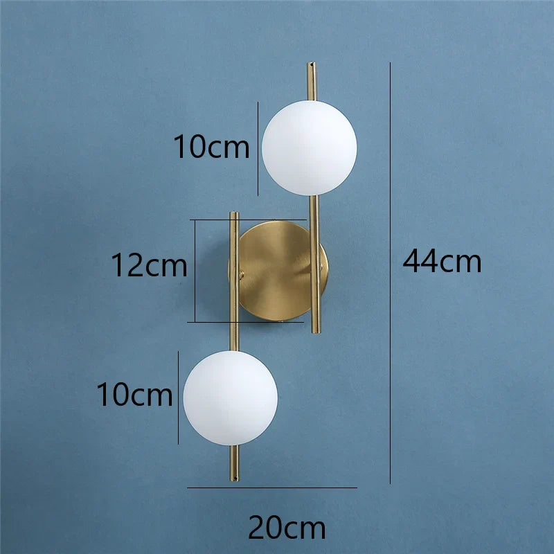 Astra Wall Light | Dual Globe Modern Gold Design | Glass Bedroom