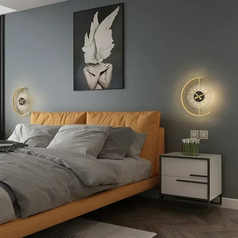Lunaris Wall Lamp Clock | Post-Modern LED Sconce | Wall Light Silent Bedroom