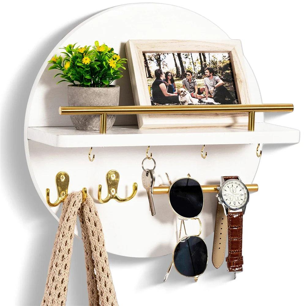 Round Wooden Key Holder | Stylish & Eco-Friendly Wall Organiser | Wood Metal Hallway