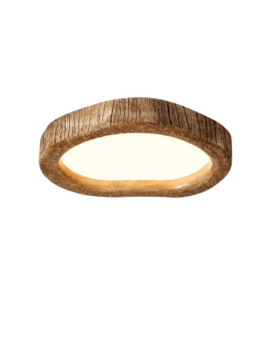 Le Halo Bois Ceiling Light | Rustic Wood-Inspired LED Lamp | Cast Resin Farmhouse Bedroom