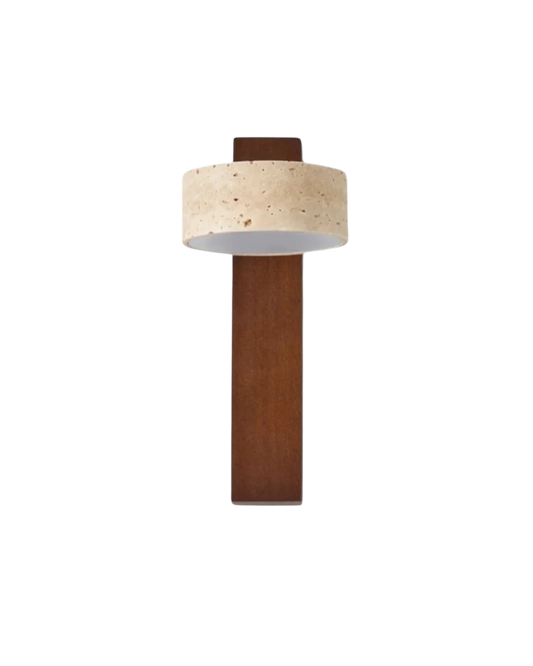 Travertine Wall Lamp | Modern Stone & Wood Sconce | Wall Light Walnut Mid-century Bedroom