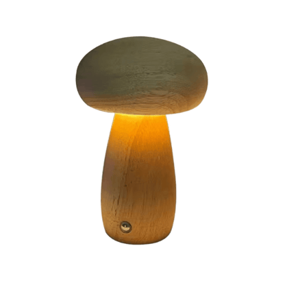 Portobello Mushroom Lamp | Natural Wood Rechargeable Night Light | Touch Control Adjustable