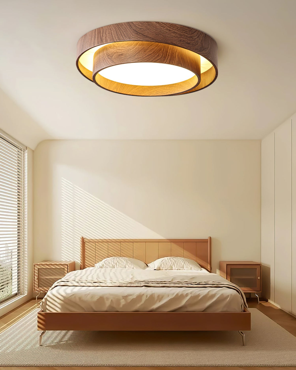 Vaako Ceiling Lamp | Walnut Finish LED Ceiling Light | Wood Bedroom