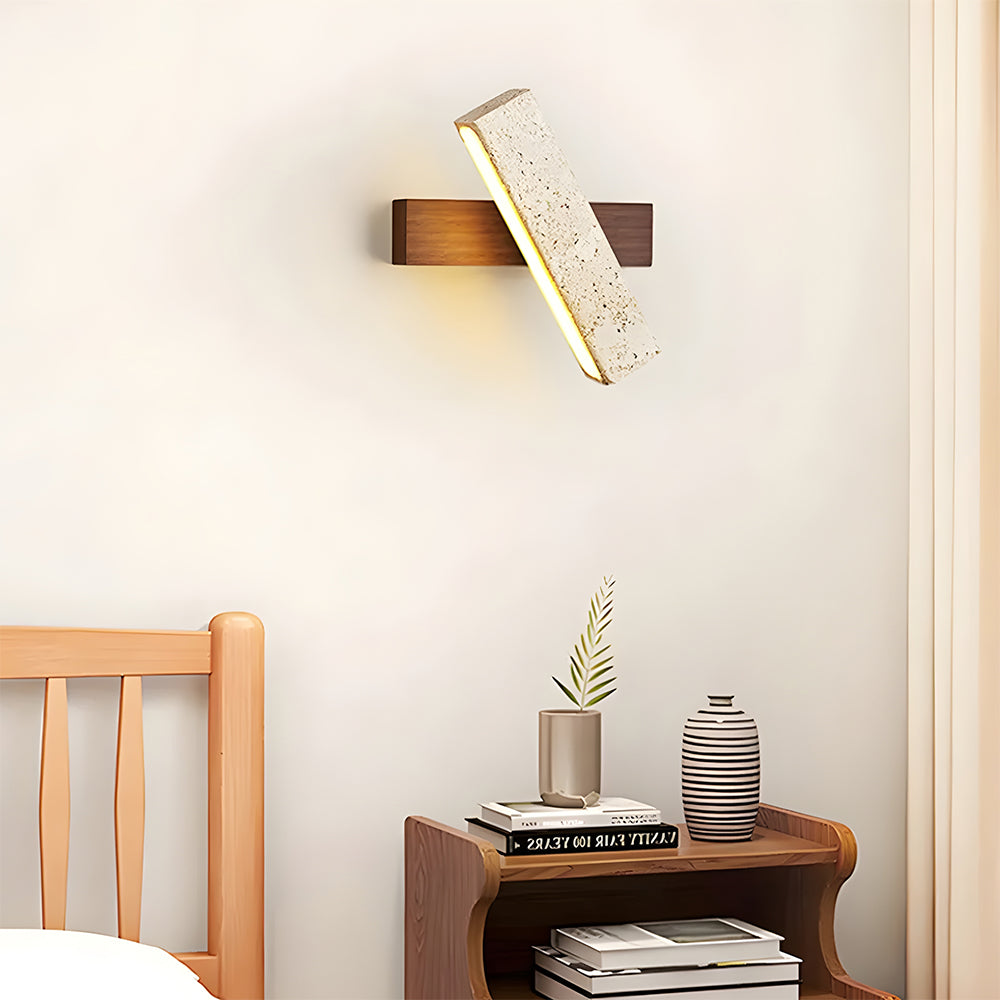 Travertine Wall Light | Modern Minimalist Design | Travertine Stone Wood LED Bedroom