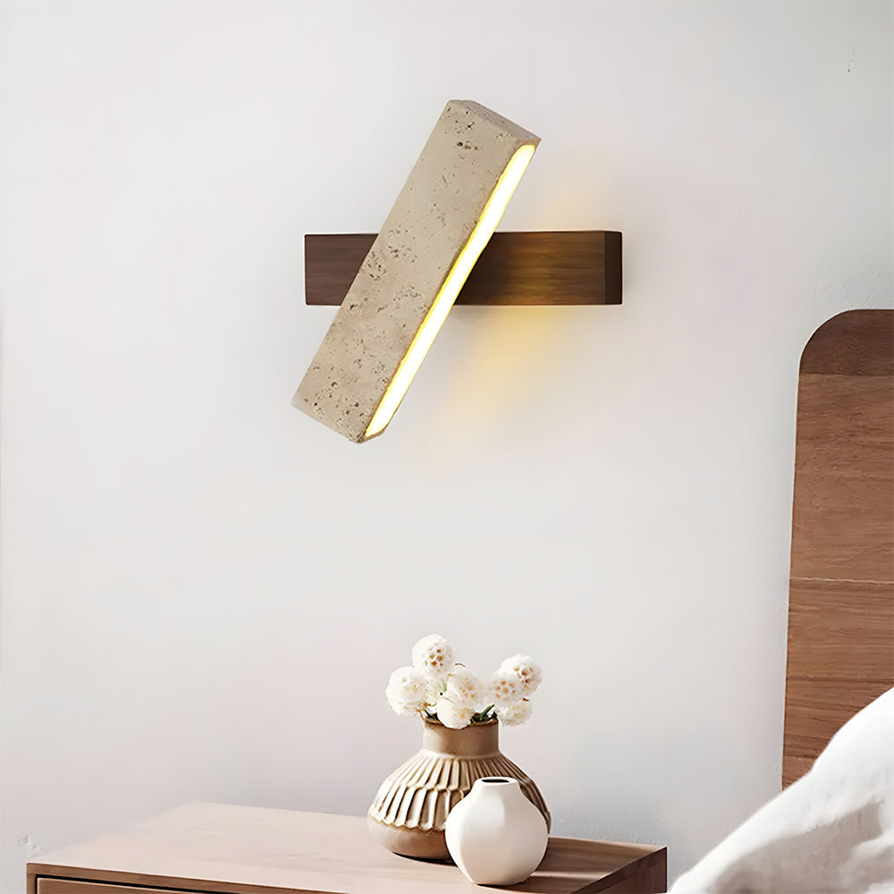 Travertine Wall Light | Modern Minimalist Design | Travertine Stone Wood LED Bedroom