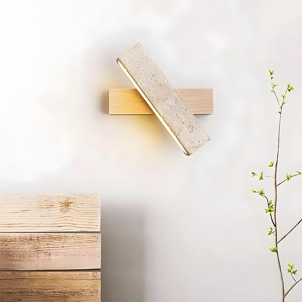 Travertine Wall Light | Modern Minimalist Design | Travertine Stone Wood LED Bedroom