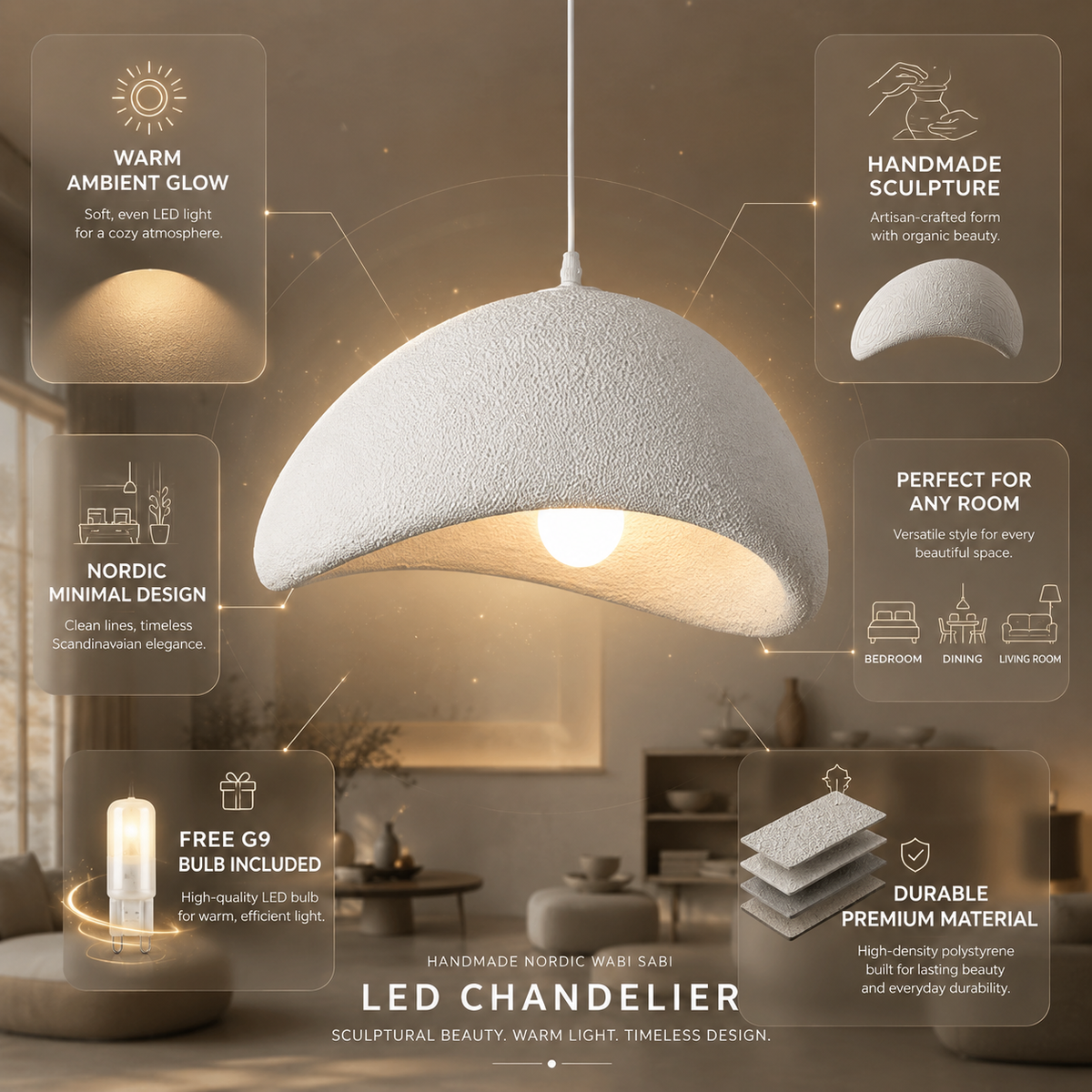 Zenith Glow | Modern LED Chandelier | Nordic Design & Handmade Quality | Pendant Light