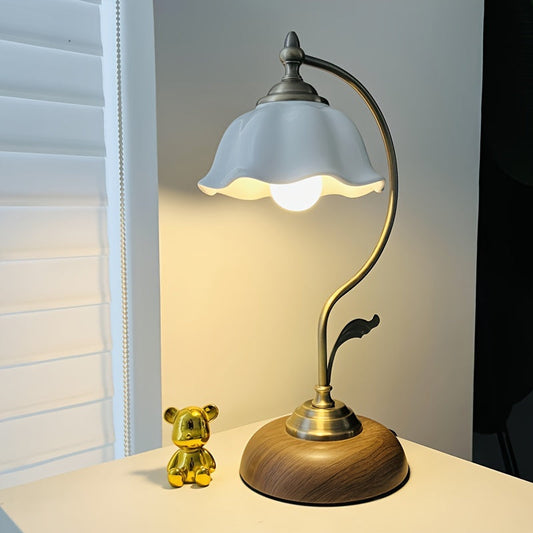 Vintage Goose Neck Table Lamp | Antique Brass USB Bedside Light | Glass Rechargeable