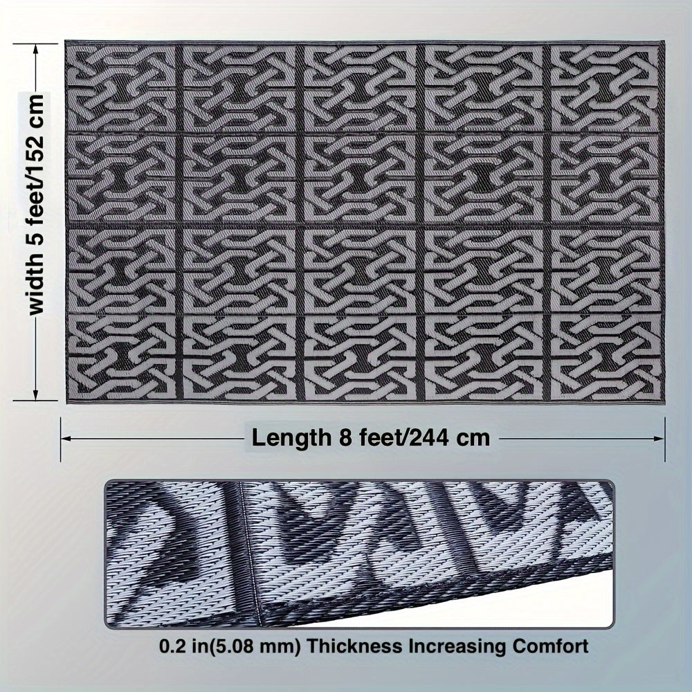 Reversible Outdoor Rug | Black & Grey Modern Patio Mat | Water-Resistant Adjustable Entryway