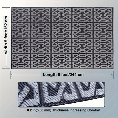 Reversible Outdoor Rug | Black & Grey Modern Patio Mat | Water-Resistant Adjustable Entryway