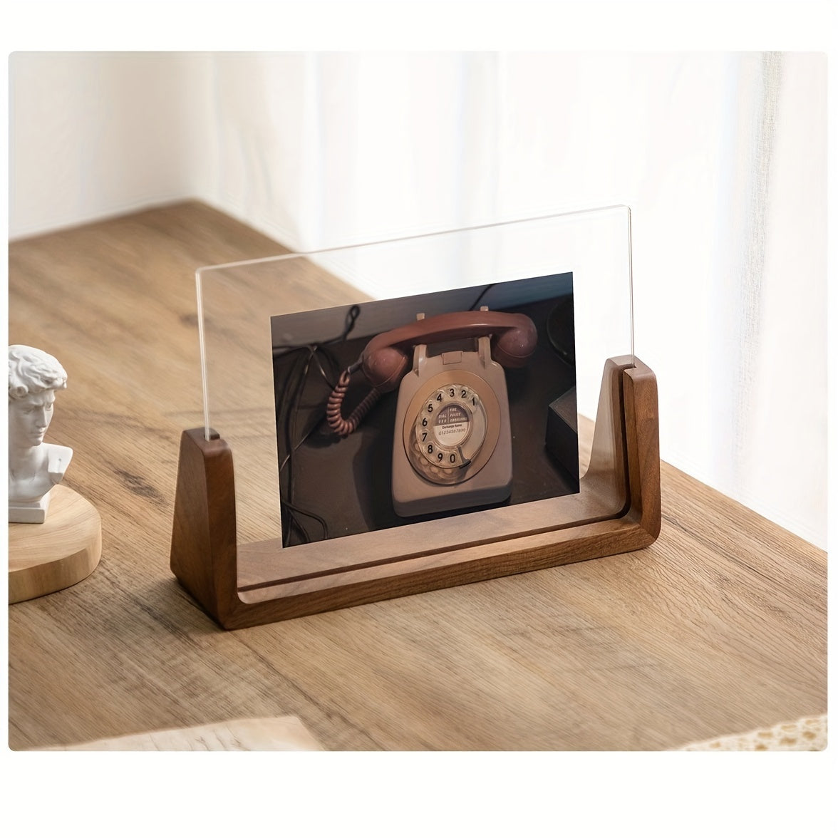 U-Shaped Acrylic & Wood Photo Frame | Modern Minimalist Display | Faceted Crystal Shelf